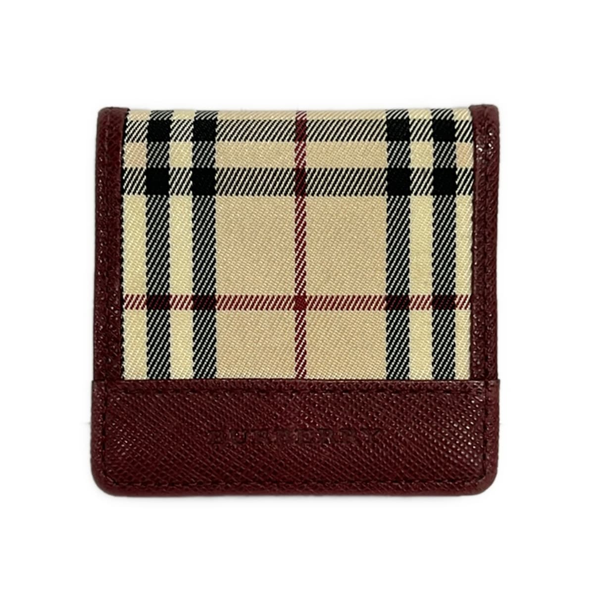 Burberry Coin Case Bordeaux Beige Black Nylon Leather